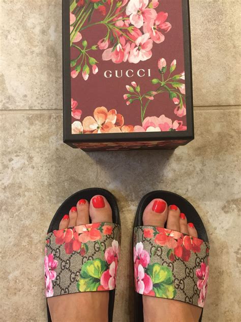 gucci floral slides sizing|Gucci floral slides outfit.